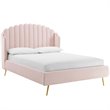 Maklaine Queen Performance Velvet Wingback Platform Bed in Pink