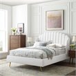 Maklaine Queen Performance Velvet Wingback Platform Bed in White