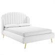 Maklaine Queen Performance Velvet Wingback Platform Bed in White