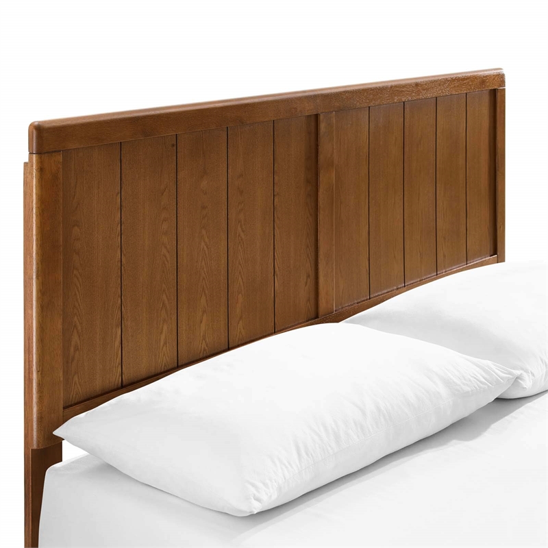 Maklaine Queen Modern Wood Platform Bed with Angular Frame in Walnut