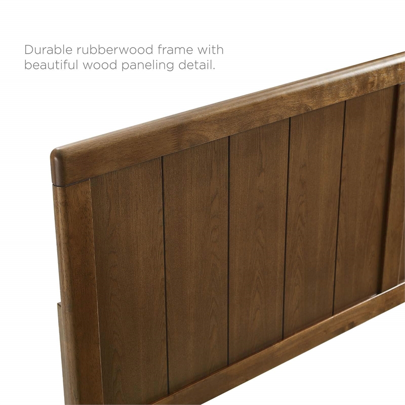 Maklaine Queen Modern Wood Platform Bed with Angular Frame in Walnut