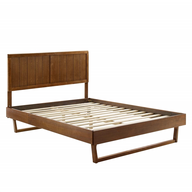 Maklaine Queen Modern Wood Platform Bed with Angular Frame in Walnut