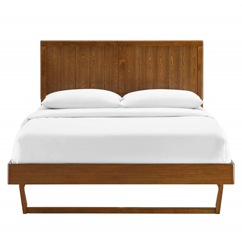 Maklaine Queen Modern Wood Platform Bed with Angular Frame in Walnut