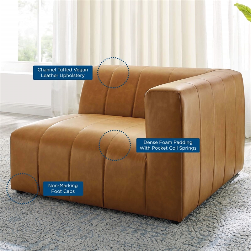 Maklaine Tufting Faux Leather Upholstered Right Arm Chair in Tan