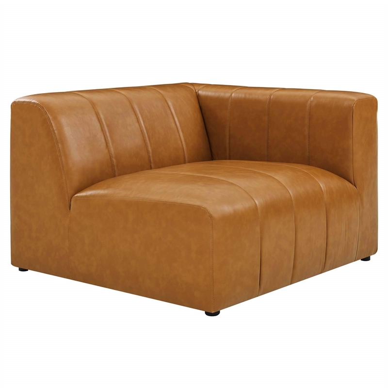 Maklaine Tufting Faux Leather Upholstered Right Arm Chair in Tan