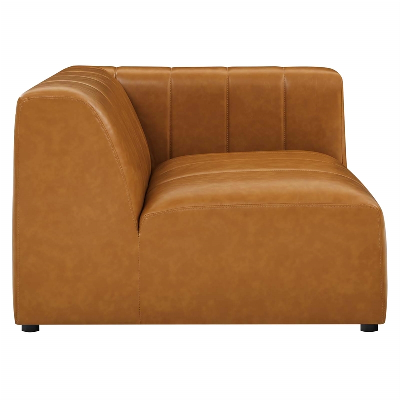Maklaine Tufting Faux Leather Upholstered Right Arm Chair in Tan