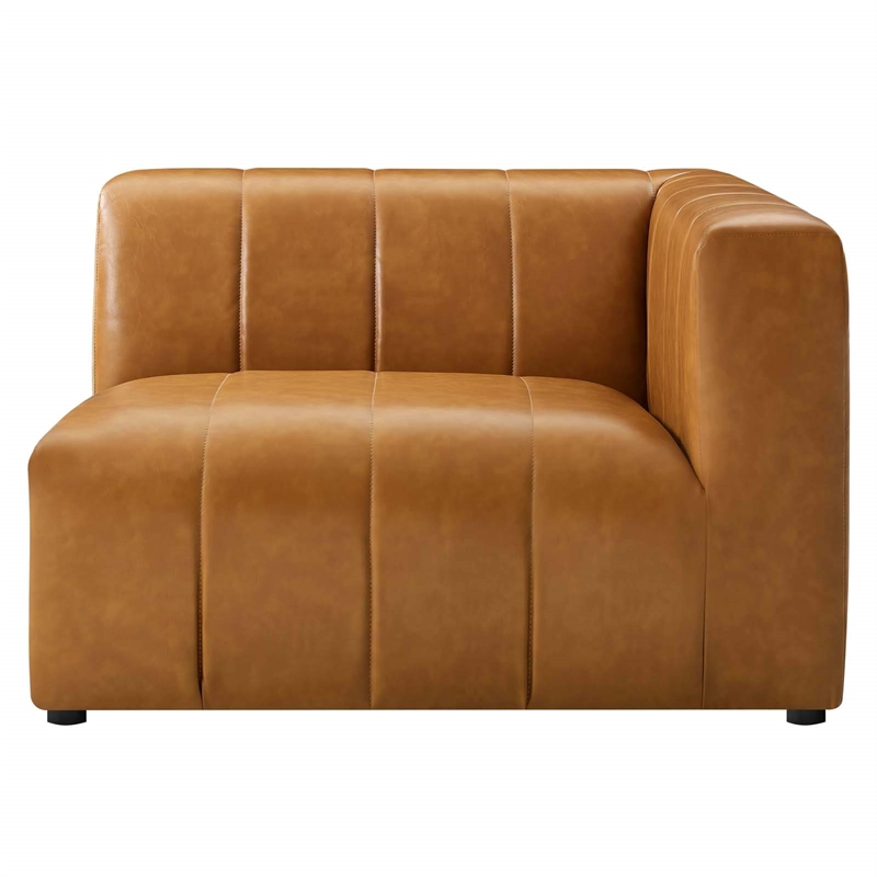 Maklaine Tufting Faux Leather Upholstered Right Arm Chair in Tan