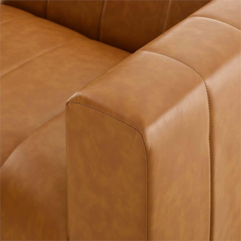Maklaine Tufting Faux Leather Upholstered Right Arm Chair in Tan