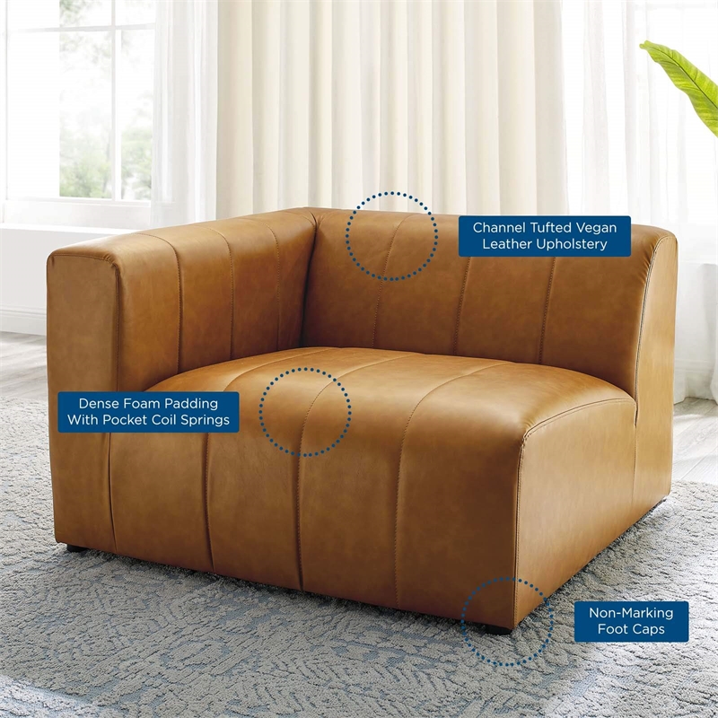 Maklaine Tufting Faux Leather Upholstered Left Arm Chair in Tan