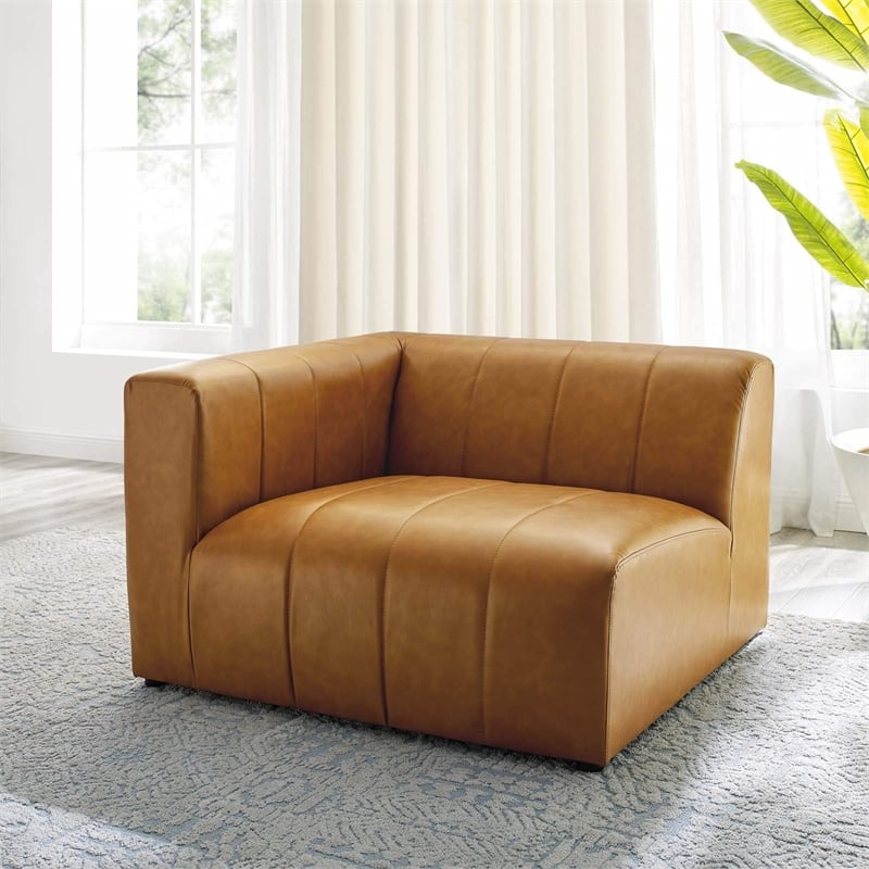 Maklaine Tufting Faux Leather Upholstered Left Arm Chair in Tan