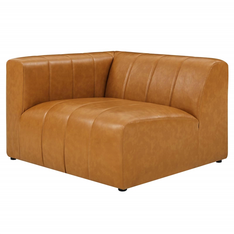 Maklaine Tufting Faux Leather Upholstered Left Arm Chair in Tan
