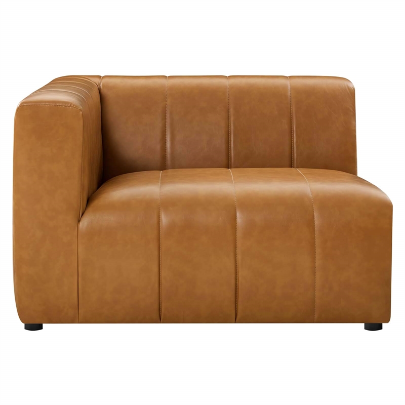 Maklaine Tufting Faux Leather Upholstered Left Arm Chair in Tan