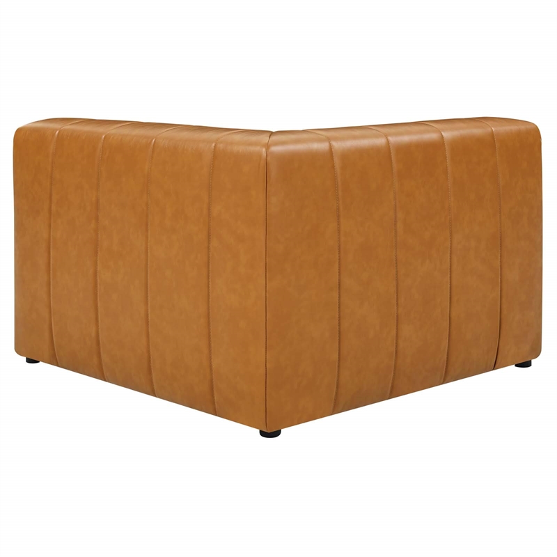 Maklaine Tufting Faux Leather Upholstered Left Arm Chair in Tan