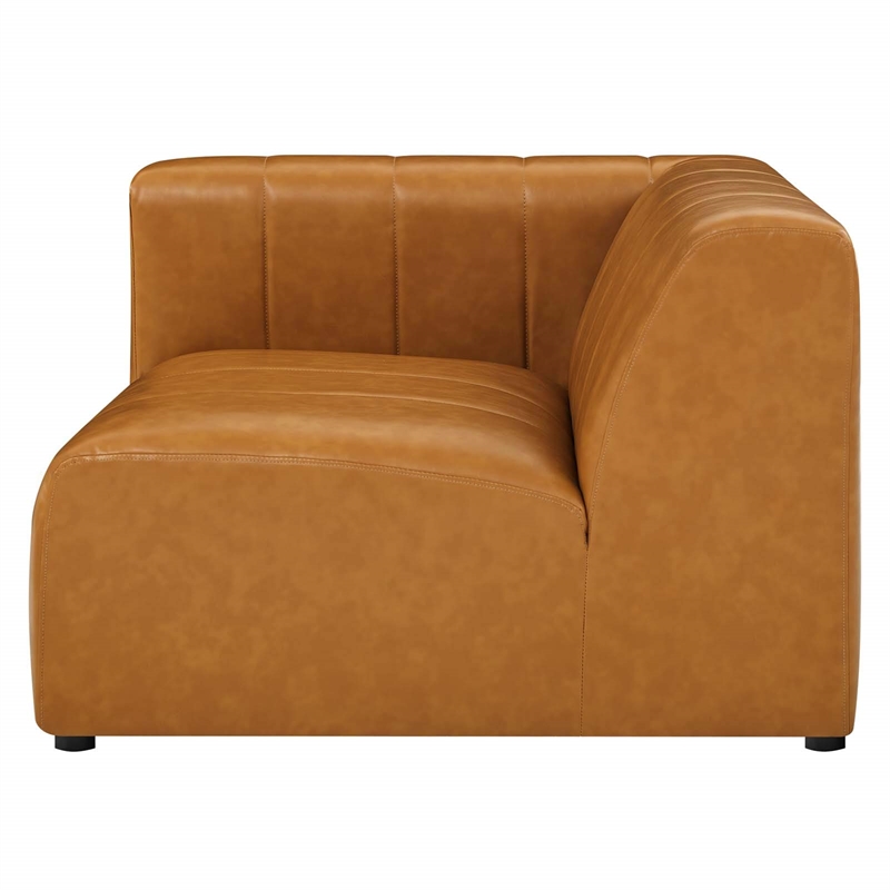 Maklaine Tufting Faux Leather Upholstered Left Arm Chair in Tan