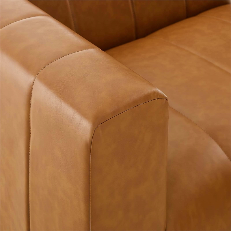 Maklaine Tufting Faux Leather Upholstered Left Arm Chair in Tan