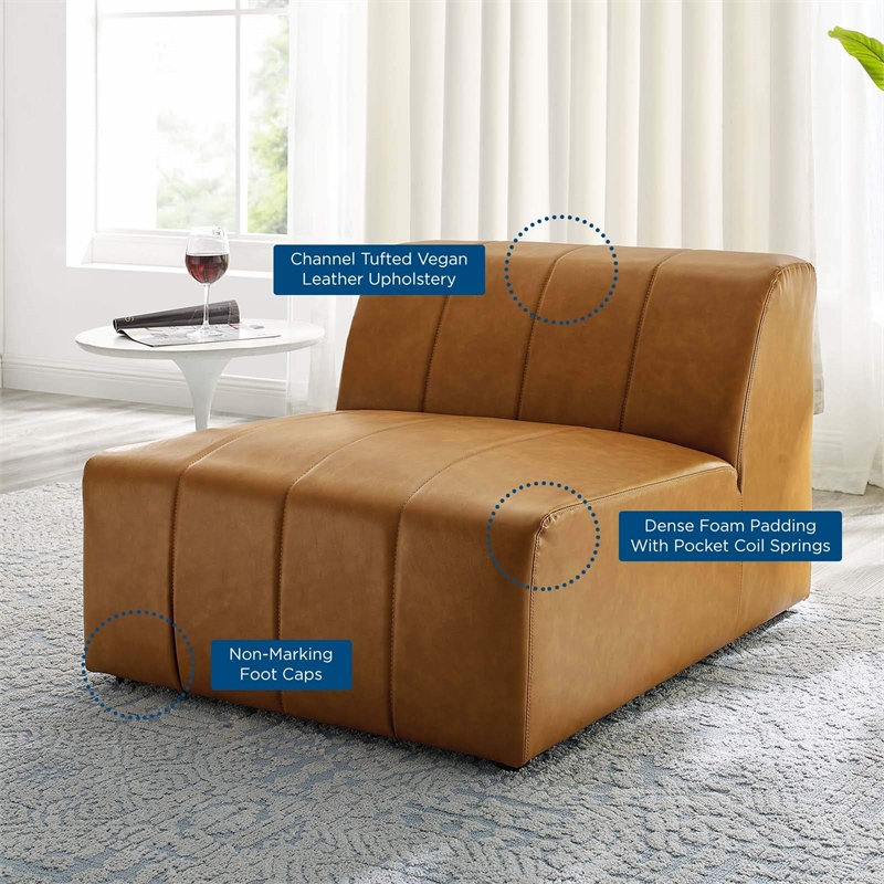 Maklaine Tufting Faux Leather Upholstered Armless Chair in Tan
