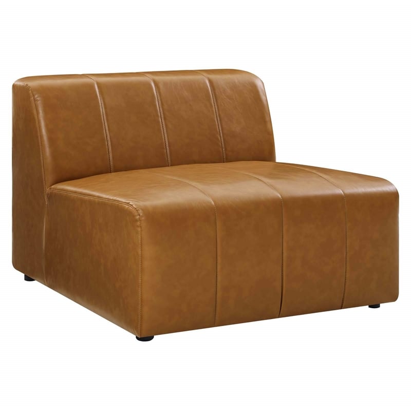 Maklaine Tufting Faux Leather Upholstered Armless Chair in Tan