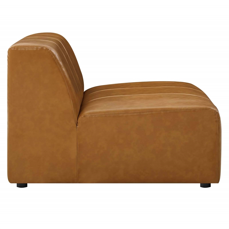 Maklaine Tufting Faux Leather Upholstered Armless Chair in Tan