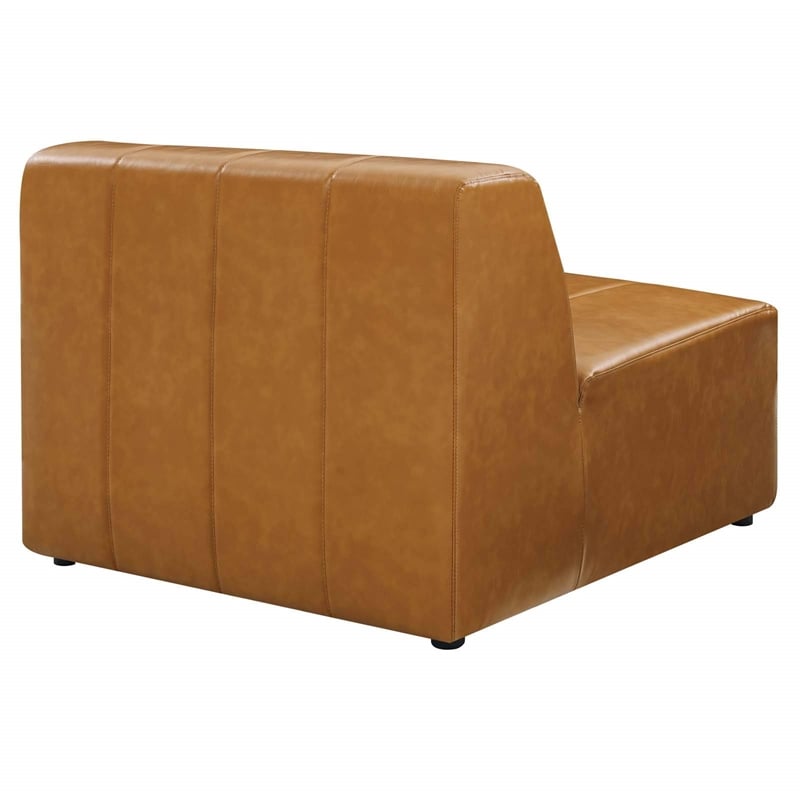 Maklaine Tufting Faux Leather Upholstered Armless Chair in Tan