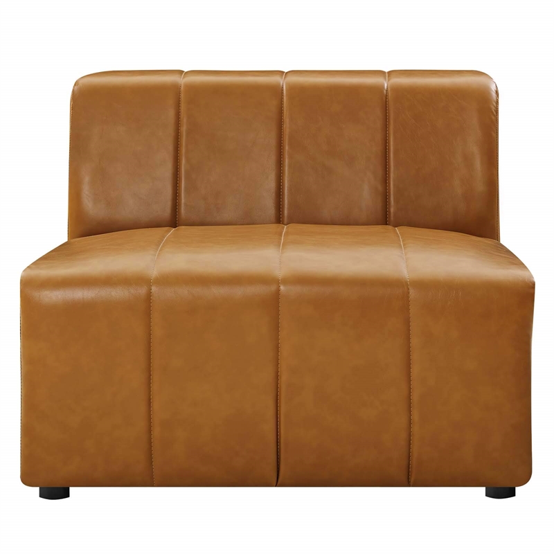 Maklaine Tufting Faux Leather Upholstered Armless Chair in Tan