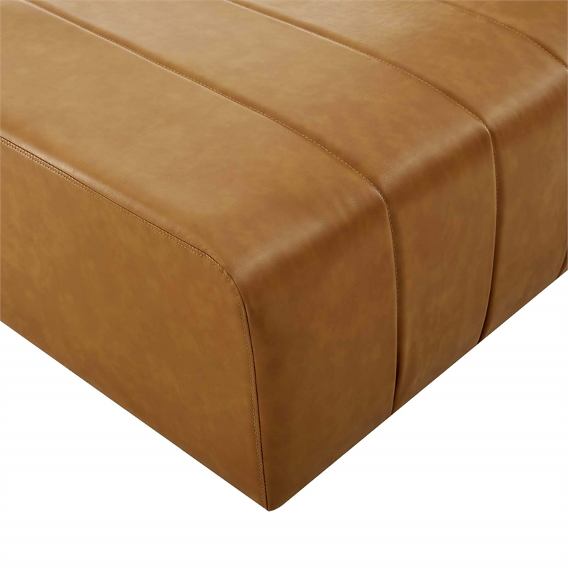 Maklaine Tufting Faux Leather Upholstered Armless Chair in Tan