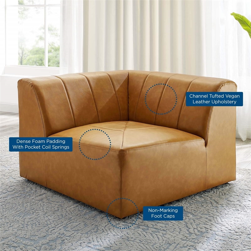 Maklaine Tufting Faux Leather Upholstered Corner Chair in Tan