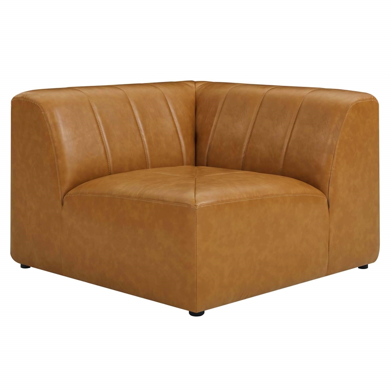 Maklaine Tufting Faux Leather Upholstered Corner Chair in Tan