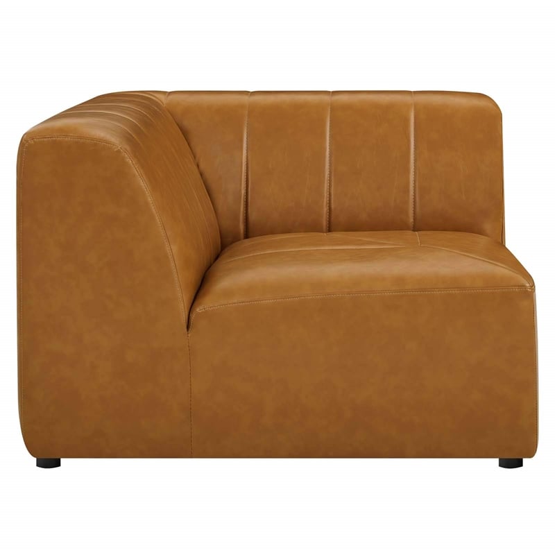 Maklaine Tufting Faux Leather Upholstered Corner Chair in Tan