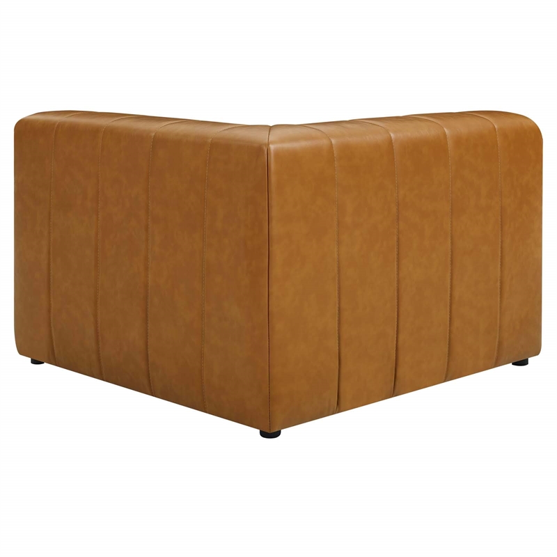 Maklaine Tufting Faux Leather Upholstered Corner Chair in Tan