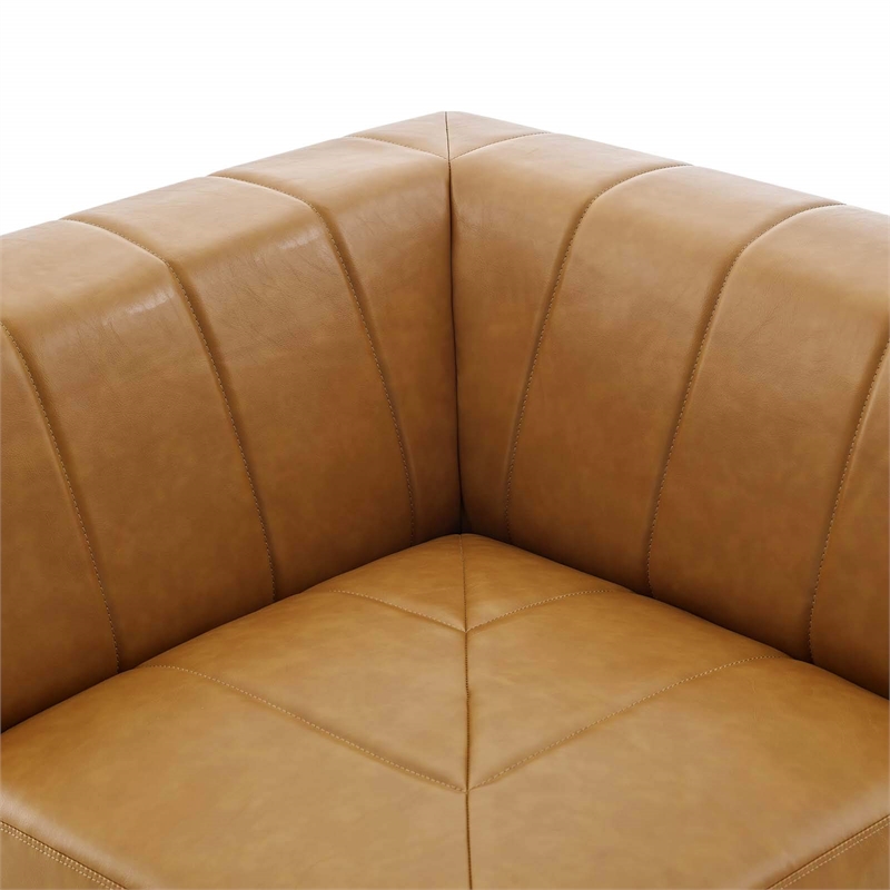 Maklaine Tufting Faux Leather Upholstered Corner Chair in Tan