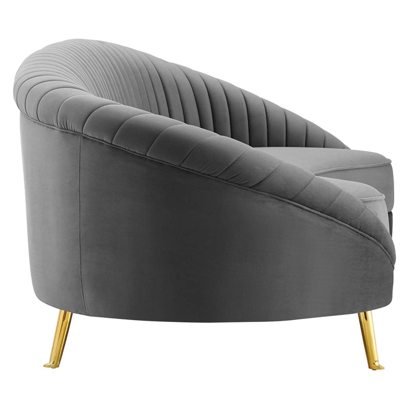 Maklaine Contemporary Channel Tufted Performance Velvet Sofa in Gray