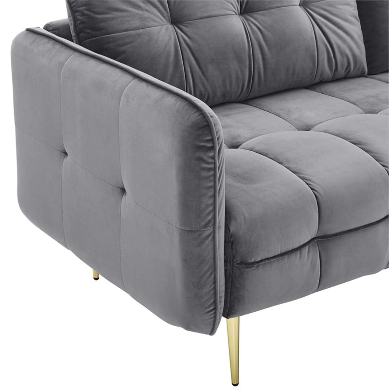 Maklaine Contemporary Tufted Performance Velvet Sofa in Gray