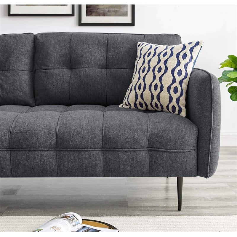 Maklaine Upholstered Modern Fabric Sofa with Metal Legs in Charcoal/Black