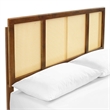 Maklaine Cane Rattan and Wood Full Platform Bed with Angular Legs in Walnut