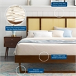 Maklaine Cane Rattan and Wood Full Platform Bed with Angular Legs in Walnut