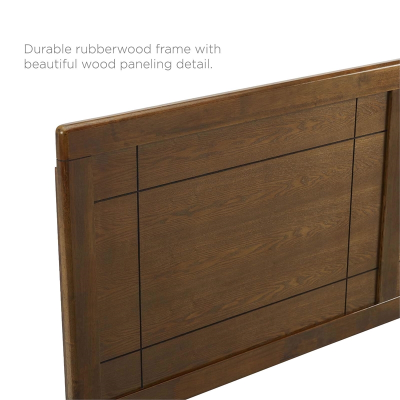 Maklaine Queen Wood Platform Bed with Angular Frame in Walnut