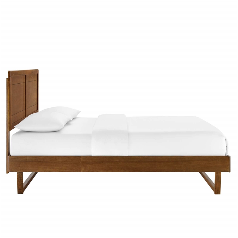 Maklaine Queen Wood Platform Bed with Angular Frame in Walnut