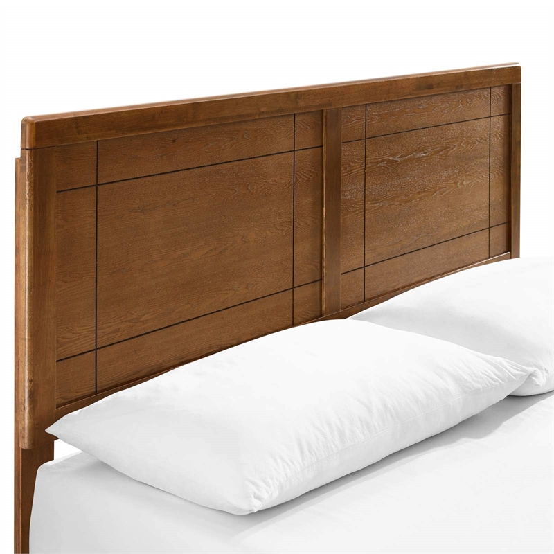 Maklaine King Wood Platform Bed with Angular Frame in Walnut