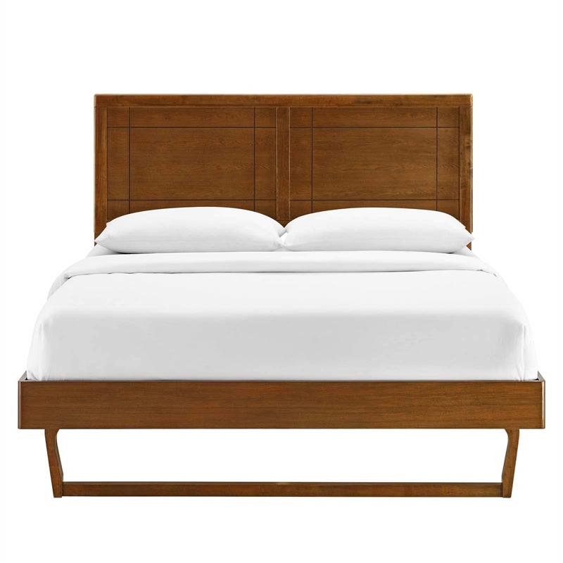 Maklaine King Wood Platform Bed with Angular Frame in Walnut
