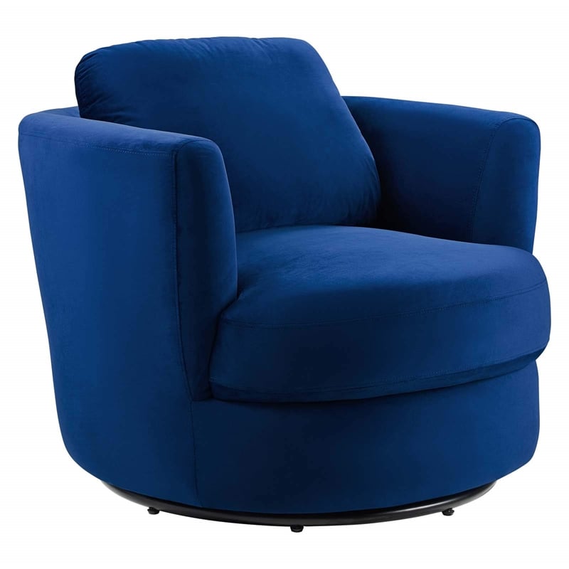 Maklaine Contemporary Performance Velvet Swivel Fabric Armchair in Navy