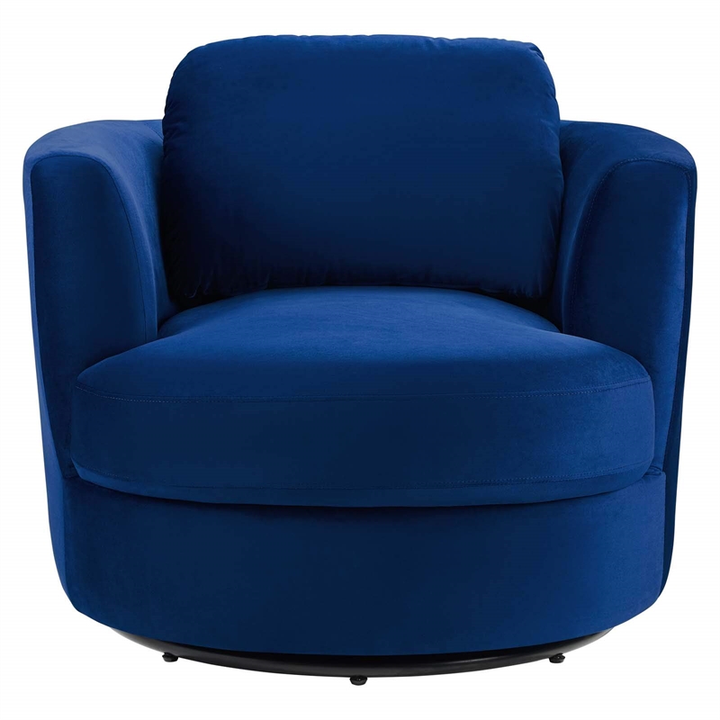 Maklaine Contemporary Performance Velvet Swivel Fabric Armchair in Navy