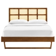 Maklaine Cane Rattan and Wood Queen Platform Bed with Angular Legs - Walnut