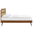 Maklaine Cane Rattan and Wood Queen Platform Bed with Splayed Legs - Walnut