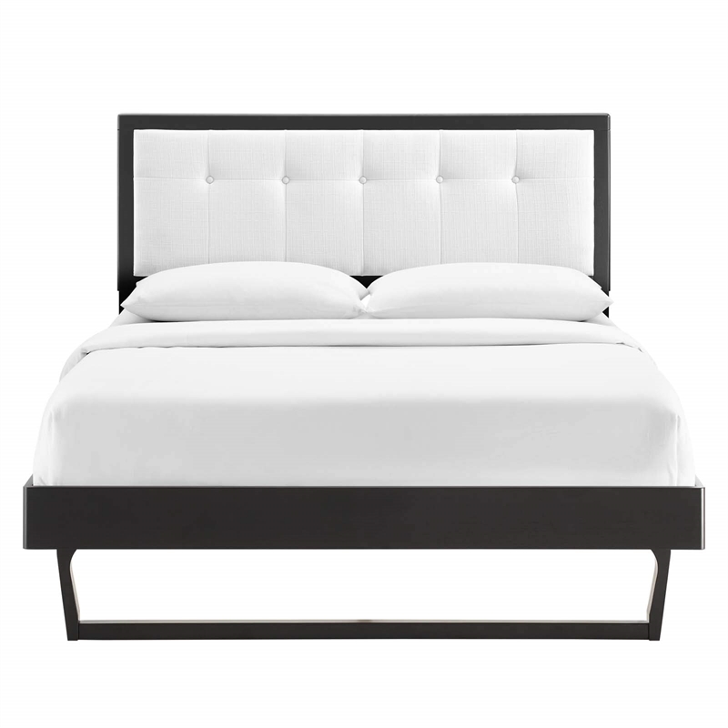 Maklaine Queen Wood Platform Bed with Angular Frame in Black/White
