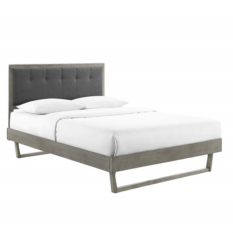 Maklaine Queen Wood Platform Bed with Angular Frame in Gray/Charcoal