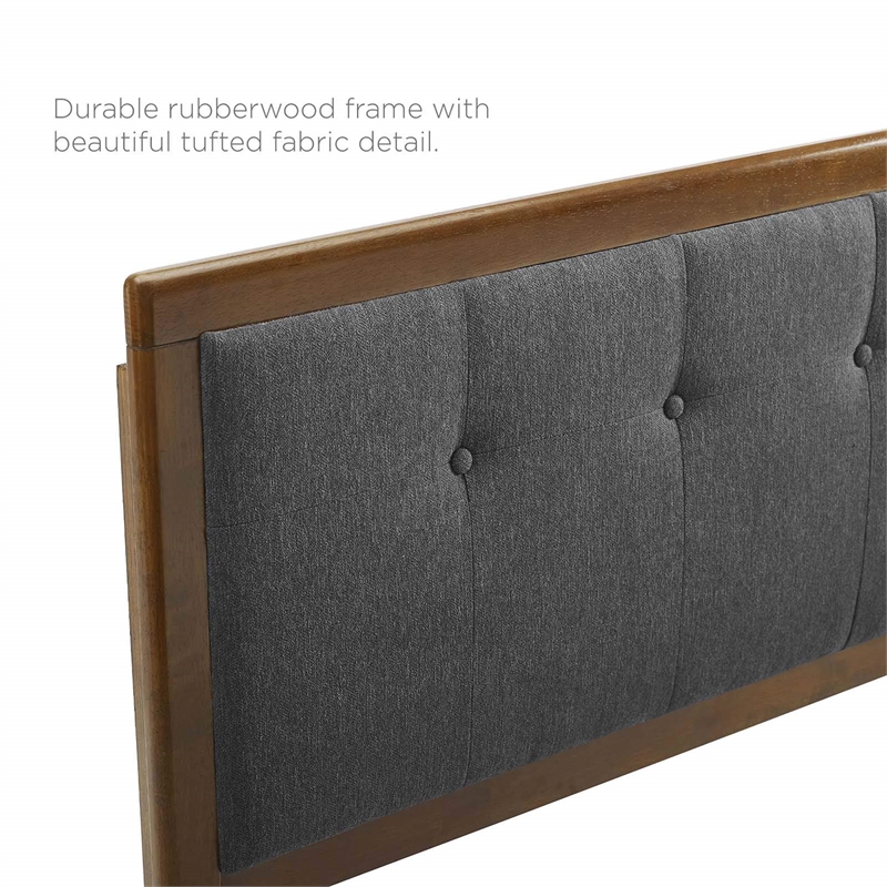 Maklaine King Wood Platform Bed with Angular Frame in Walnut/Charcoal