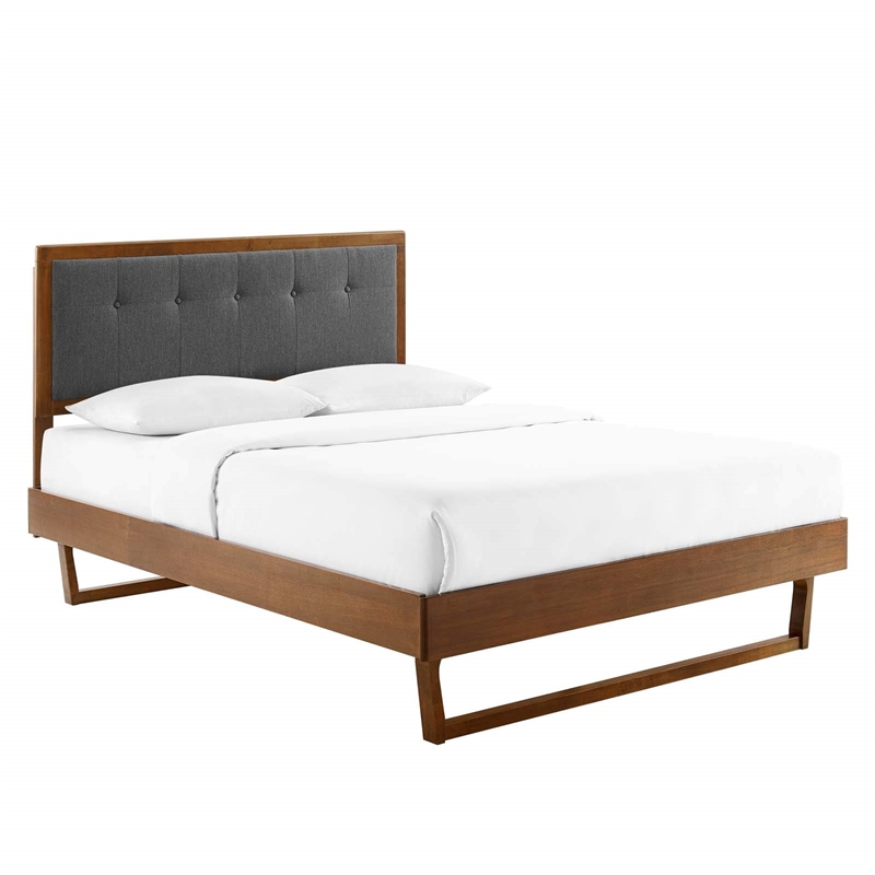 Maklaine King Wood Platform Bed with Angular Frame in Walnut/Charcoal