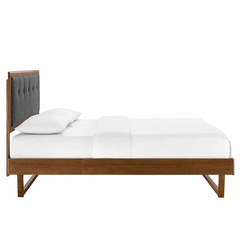 Maklaine King Wood Platform Bed with Angular Frame in Walnut/Charcoal