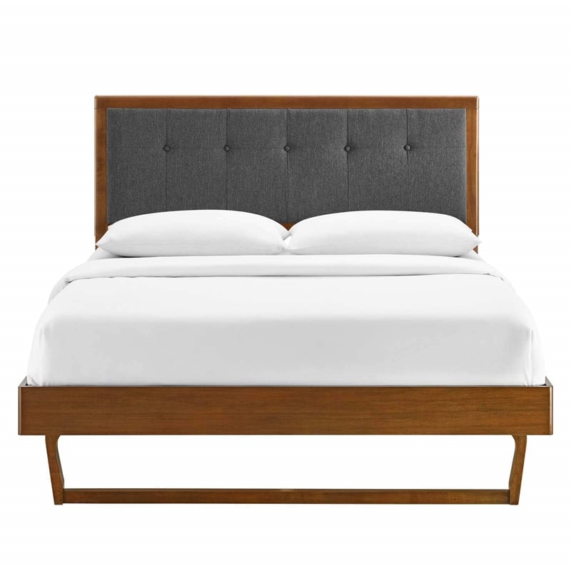 Maklaine King Wood Platform Bed with Angular Frame in Walnut/Charcoal