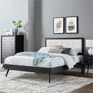 Maklaine King Wood Platform Bed with Splayed Legs in Black/White